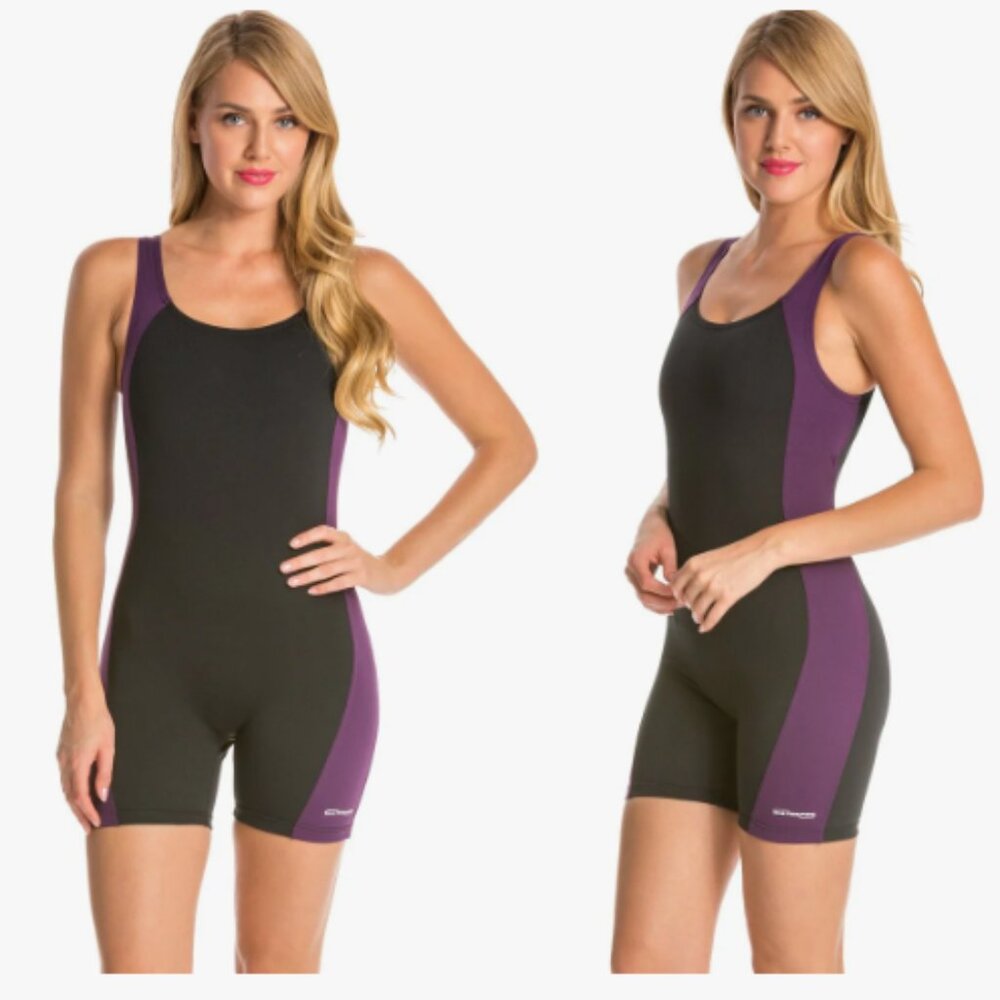 Waterpro Women's Black and Purple Swim One Piece